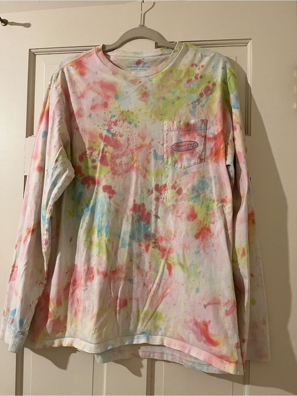 Vineyard Vines Men’s Pink Tie Dye Logo Crew Neck T-Shirt Size Large Long Sleeve